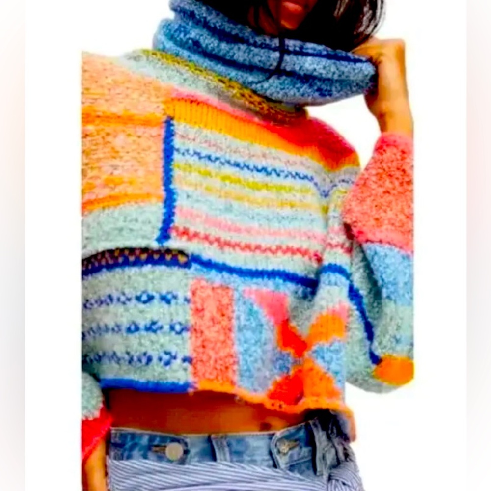 Simply Jules multi colored bright cowl neck wool blend sweater NWOT 🩷💙🩷gorgeous
